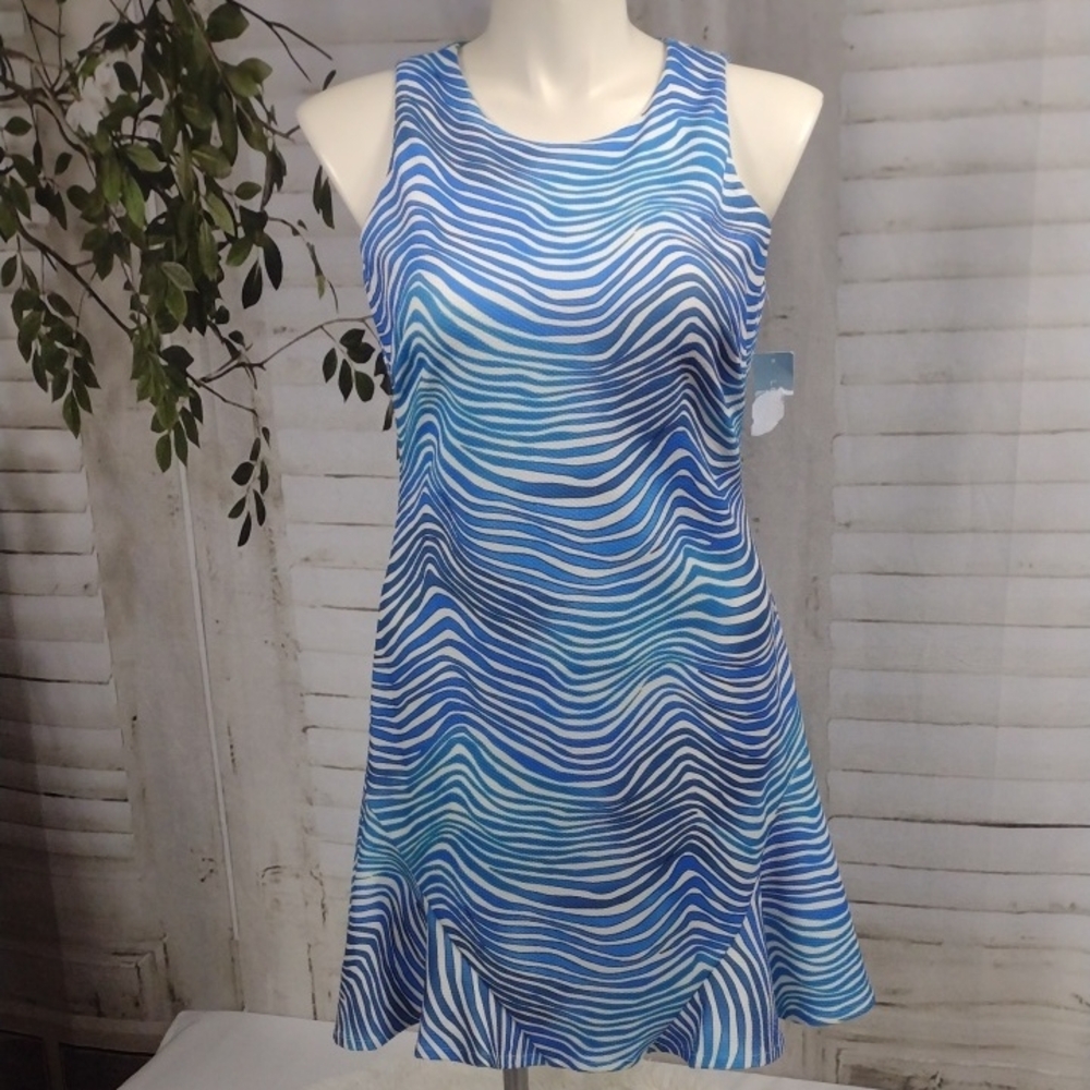 London Times Blue And White Sleeveless Tennis Stretch Dress Size 14